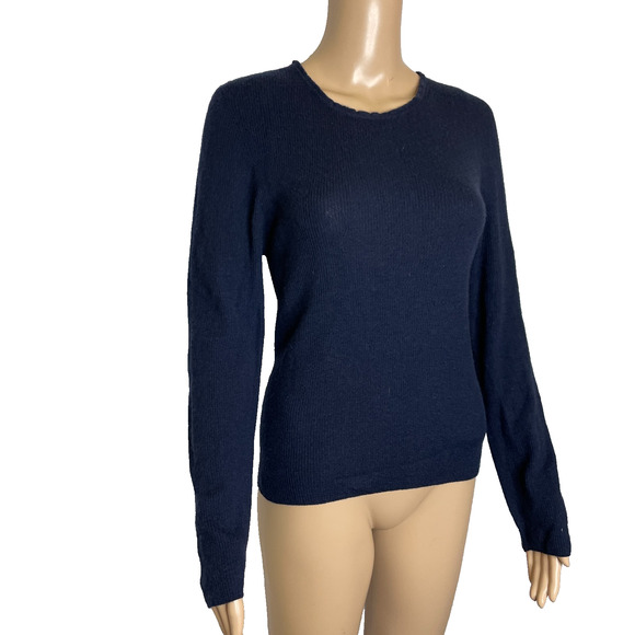 Women's Large Quince 100% Mongolian Cashmere Navy Blue Ribbed Sweater - Picture 2 of 5